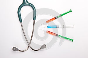 Medical tool syringe with stethoscope