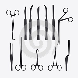 Medical tools silhouettes vector illustration.