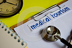 Medical tourism on healthcare concept inspiration on yellow background