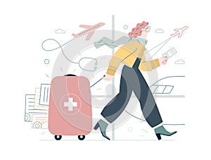 Medical tourism - medical insurance illustration. Flat vector
