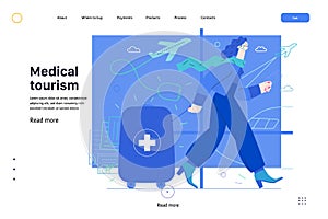 Medical tourism - medical insurance web template. Modern flat vector