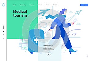 Medical tourism - medical insurance web template. Modern flat vector