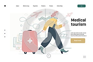 Medical tourism - medical insurance web template. Modern flat vector