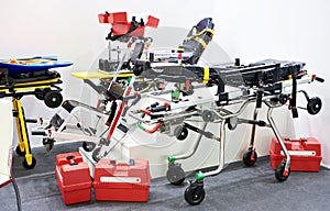 Medical trolleys for transporting patients to ambulances