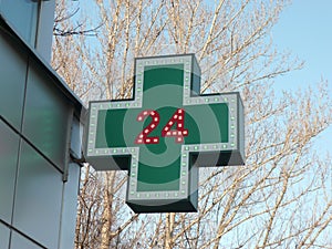 Medical twenty-four-hour drugstore signboard