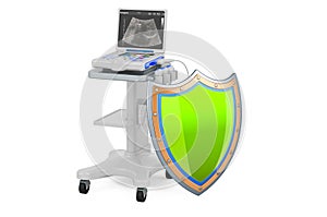 Medical ultrasound diagnostic machine, scanner with shield, 3D rendering