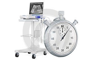 Medical ultrasound diagnostic machine, scanner with stopwatch, 3D rendering