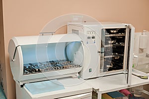 Medical ultraviolet sterilizer. Medical autoclave with instruments. Proctology