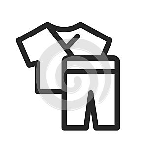 Medical Uniforms Scrub. Sets with pants and shirt icon. Clothes for doctors, nurses. Vector thin line linear