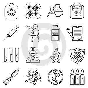 Medical vaccinations vector outline linear icons