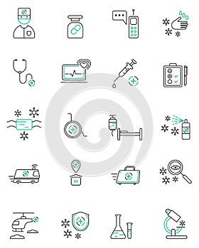 Medical vector icons set. Linear design medicine and health care.Elements for mobile concepts and web apps