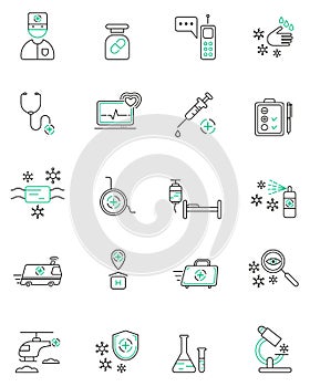 Medical vector icons set. Linear design medicine and health care.Elements for mobile concepts and web apps photo