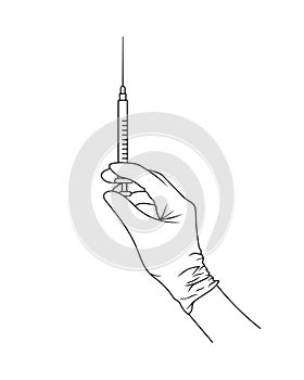 Medical vector illustration. Vaccination, inoculation, doctor, hand. Minimalistic modern style.