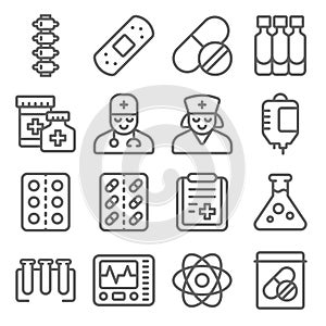 Medical Vector Line Icon Set. Contains such Icons as Doctor, Nurse, Bones, Report, Bag Blood and more. Expanded Stroke photo