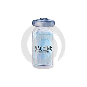 Medical vial for vaccination. Glass white transparent bottle with vaccine isolated on white background
