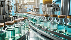 Medical vials on production line at pharmaceutical factory