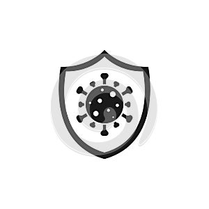 Medical virus protection icon. Coronavirus 2019-nCoV virus with shield symbol. Immune system, antibacterial sign