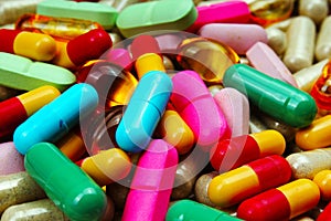 Medical or vitamin pills. Colorful medicine pills as texture. Pill pattern background.