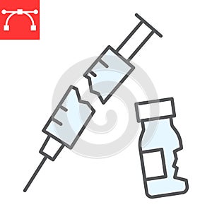 Medical waste color line icon, recycle and ecology, broken syringe and vial vector icon, vector graphics, editable