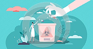 Medical waste vector illustration. Biological hazard tiny persons concept.