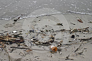 Medical waste washed up on a beach