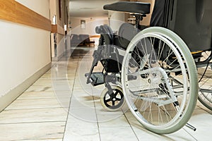 Medical wheelchair, in the corridor of the hospital inpatient department
