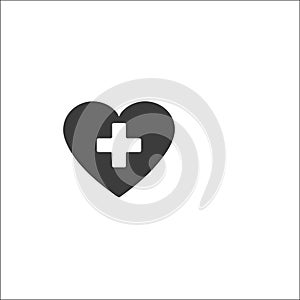 Medical white cross inside heart symbol icon.