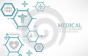 Medical white vector background.geometric hexagons shape.medical icons