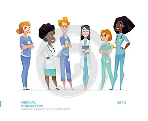 Medical Women Characters in Standing Pose.
