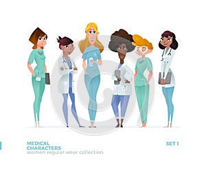 Medical Women Characters in Standing Pose.