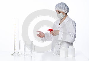 Medical Worker Disinfecting Hands After Work 