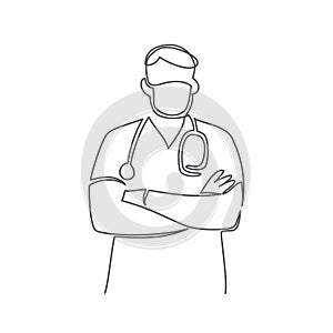 Medical worker One line drawing on white background