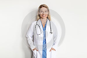 Medical Worker. Portrait Of Smiling Beautiful Female Doctor In Uniform