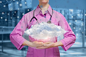 A medical worker shows the data cloud