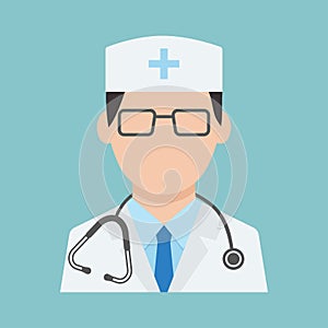 Medical worker with stethoscope, health professional avatar, medical staff, doctor icon on blue background. Vector