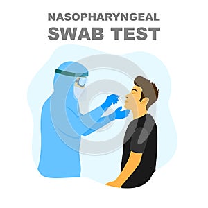 Medical worker taking corona virus medical check, nasopharyngeal swab test using personal protective equipment illustration