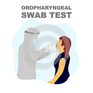 Medical worker taking corona virus medical check, oropharyngeal swab test using personal protective equipment illustration.