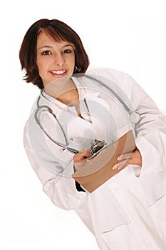 Medical worker writing