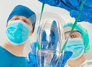Medical workers giving mask