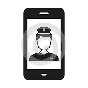 Medicals Service in Smartphone Glyph Icon. Healthcare in Mobile Phone Silhouette Symbol. Physician Online Consultation