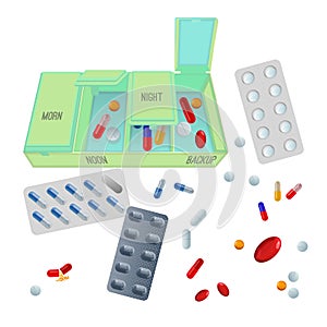 Medicaments and box with dosage for day set