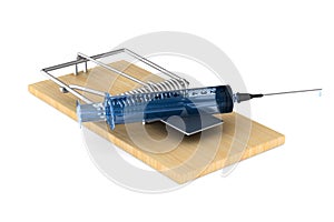 Medicaments in mousetrap. Isolated 3D illustration