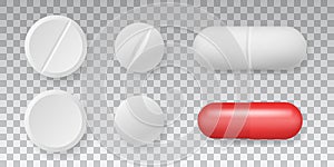 Medicaments top view vector pills set on transparent background