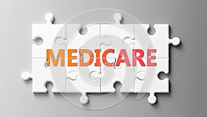 Medicare complex like a puzzle - pictured as word Medicare on a puzzle pieces to show that Medicare can be difficult and needs