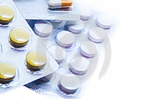 Medication blister pharmaceuticals painkillers white isolated background