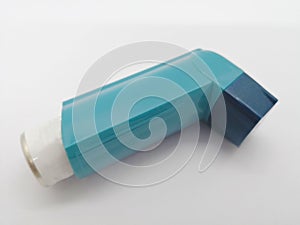 Medication concept. Salbutamol evohaler for asthma on w photo