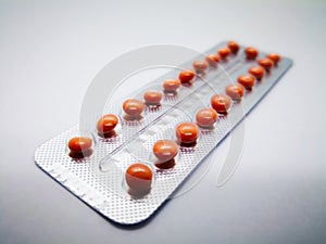 Medication and healthcare concept. Oral contraceptive drug. 21 b