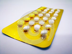 Medication and healthcare concept. Oral contraceptive drug. 21 w