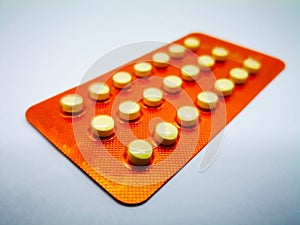 Medication and healthcare concept. Oral contraceptive drug. 21 y