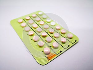 Medication and healthcare concept. Oral contraceptive drug. 24 o